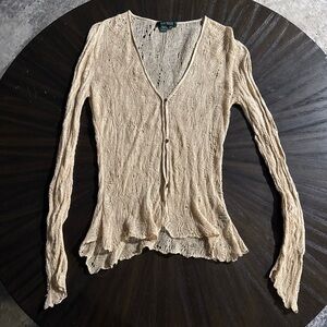 Ralph Lauren Cream Knit V-Neck Button Cardigan